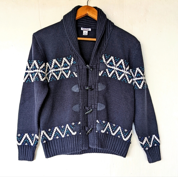 KITESTRINGS Other - KITESTRINGS kids blue fair isle shawl collar cardigan sweater toggle button
